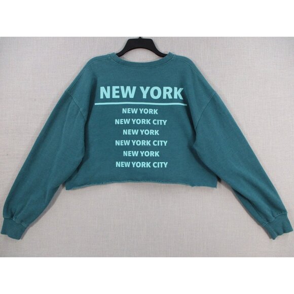 New York City Teal Blue Crop Sweatshirt - Picture 1 of 6